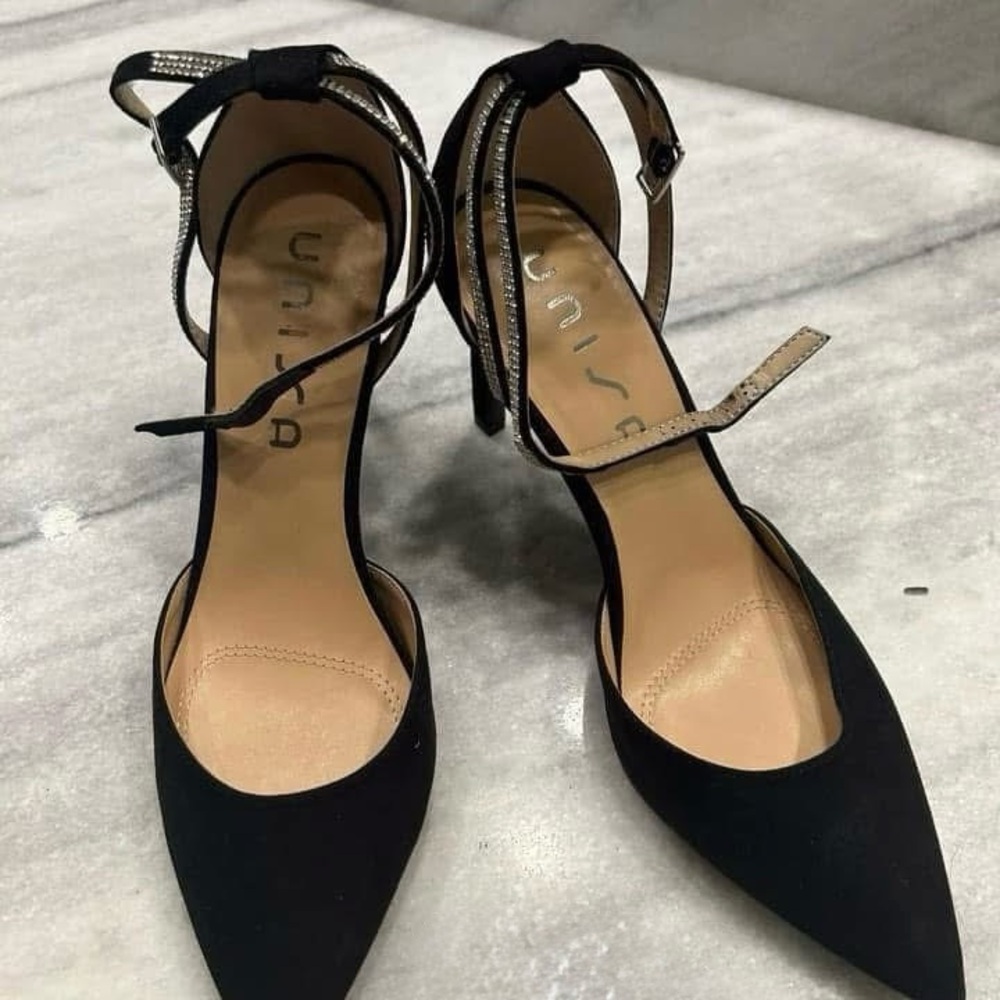 Unisa Black Suede Heels with Ankle Strap